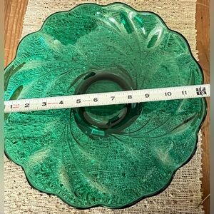 Vintage Bulligante Style Green Glass Serving Ruffled Platter Low Pedestal